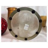 Crystalery Glass Pot, Diamond Star Glass Vase, Vintage Indiana Glass Amber Diamond Pattern Vase, Gold Ceramic Planter and Metal Planter