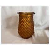 Crystalery Glass Pot, Diamond Star Glass Vase, Vintage Indiana Glass Amber Diamond Pattern Vase, Gold Ceramic Planter and Metal Planter