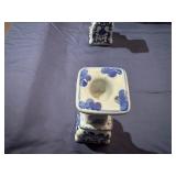 Blue and White Chinoiserie Candle Stick Set 2.5" x2.5" x 7" Tall