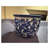 Vintage Blue and White Chinoiserie Style Porcelain Planters, 5" x 5" x 4, 3" x 4 3/4 Diameter, 1.5" x 3" Diameter