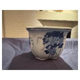 Vintage Blue and White Chinoiserie Style Porcelain Planters, 5" x 5" x 4, 3" x 4 3/4 Diameter, 1.5" x 3" Diameter