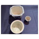 Vintage Blue and White Chinoiserie Style Porcelain Planters, 5" x 5" x 4, 3" x 4 3/4 Diameter, 1.5" x 3" Diameter