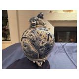 Vintage Blue and White Asian Incense Burner 12" Tall x 9" Diameter