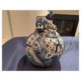 Vintage Blue and White Asian Incense Burner 12" Tall x 9" Diameter