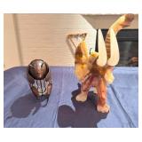 Hand Carved Onyx Elephant (Rear leg broken) and Metal/Glass Bear Statue