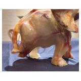 Hand Carved Onyx Elephant (Rear leg broken) and Metal/Glass Bear Statue