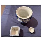 Blue and White Porcelain Planters and Small Bowl