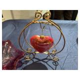 Glass Pink Bowl (minor imperfections), Glass Hanging Heart Ornament and Four Glass Coasters