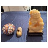 Chinese Guardian Lion (Foo Dog) Bookend/Figurine, Carved Stone Turtle Bookend/Figurine, Kaiser West Germany Paperweight