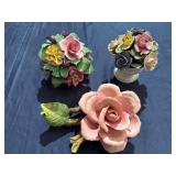 Vintage Porcelain Pink Rose from Italy, Coal Port Bone China Floral Arrangement, Ansley Porcelain Floral Arrangement (some small chips/imperfections)