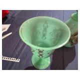 Glass Enameled Decanter with Matching Cup (small chips in cup)