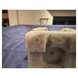 Asian Stone Carved Fisherman and Stone Carved Asian Lady with Fan