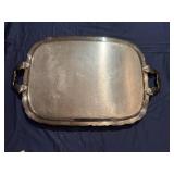 Vintage Silver-Plated Serving Tray with Ornate Handles and Scroll Work
