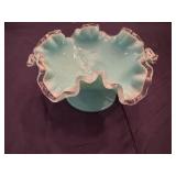 Fenton Silver Turquoise Ruffles Silver Crest Candy Dish or Compote 1950