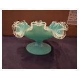 Fenton Silver Turquoise Ruffles Silver Crest Candy Dish or Compote 1950