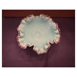 Fenton Silver Turquoise Ruffles Silver Crest Candy Dish or Compote 1950