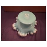 Fenton Silver Turquoise Ruffles Silver Crest Candy Dish or Compote 1950