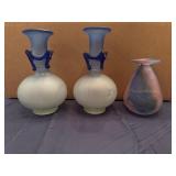 Vintage Italian-Style Art Glass Scavo Hand Blown Frosted Glass Vases