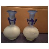 Vintage Italian-Style Art Glass Scavo Hand Blown Frosted Glass Vases