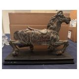 Vintage Cast-Iron Chinese Tang Dynasty Style War Horse Figure, Reproduction Piece typically 1950