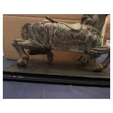 Vintage Cast-Iron Chinese Tang Dynasty Style War Horse Figure, Reproduction Piece typically 1950