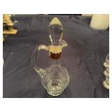 Vintage Etched Glass Decanter Set Gold Embossed with Six Matching Glasses