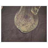 Vintage Etched Glass Decanter Set Gold Embossed with Six Matching Glasses