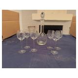 Set of Vintage Etched Wine/Juice Glasses (6) with Matching Decanter
