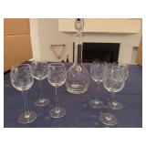 Set of Vintage Etched Wine/Juice Glasses (6) with Matching Decanter