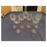Set of Vintage Etched Wine/Juice Glasses (6) with Matching Decanter