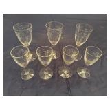 Vintage Etched Glass Glasses with Bamboo Design for Liqueurs or Cordials (Qty 7)