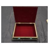 Iranian Box featuring Intricate Metal Work with Turquoise-Colored Accents Often Used to Store Copy of Holy Quran