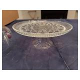 Vintage Glass Cake Stand with Beautiful Hand Painted Details of Leaves and Fruit