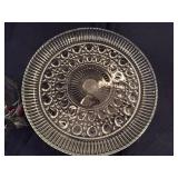 Vintage Glass Cake Stand with Beautiful Hand Painted Details of Leaves and Fruit