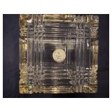 Vintage Lead Crystal Square Trinket Box with Gold Trim