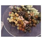 Vintage Sets of Green Carved Jade or Serpentine Stone Grapes with Glass Dish