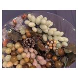 Vintage Sets of Green Carved Jade or Serpentine Stone Grapes with Glass Dish