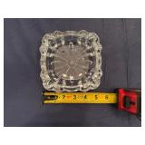 Pair of Vintage Glass Ash Trays (Owl Design 9" Diameter and Square is 5" x 5")