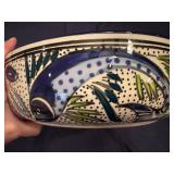Aqua Fish Design Deep Stoneware Salad Bowl Hand Made in Tunisia by LeSouk Cermanique