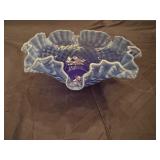 Blue and White Trellis Round Ruffled Centerpiece Console Bowl
