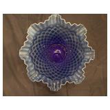 Blue and White Trellis Round Ruffled Centerpiece Console Bowl