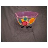 Hand Painted Glass Bowl Rainbow Dots 7" Diameter