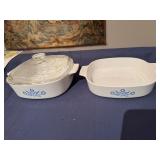 Two Blue Corn Flower Design Corningware bakeware - One Lid