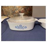 Two Blue Corn Flower Design Corningware bakeware - One Lid