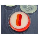 Decorative Glass and Frosted Glass Plates and Three Glass Pie Dishes