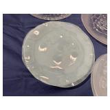Decorative Glass and Frosted Glass Plates and Three Glass Pie Dishes
