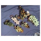 Vintage Sets of Green Carved Jade or Serpentine Stone Grapes with Glass Dish