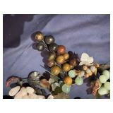 Vintage Sets of Green Carved Jade or Serpentine Stone Grapes with Glass Dish