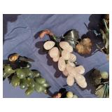 Vintage Sets of Green Carved Jade or Serpentine Stone Grapes with Glass Dish