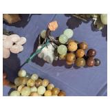 Vintage Sets of Green Carved Jade or Serpentine Stone Grapes with Glass Dish